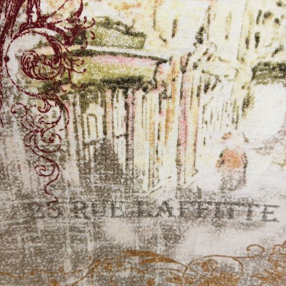 T-Shirt Women Café de Paris Graphic Metallic Romantic Vintage European Chic Sz L - Picture 6 of 8